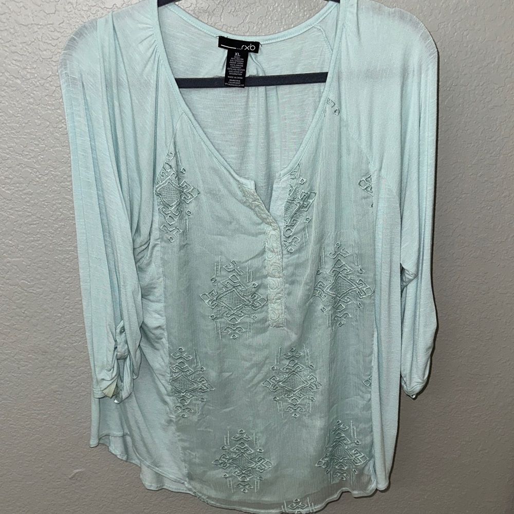 Soft Blue/Aqua Embroidered Blouse
